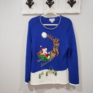 Vintage LeModa Santa Reindeer Christmas Sweater L